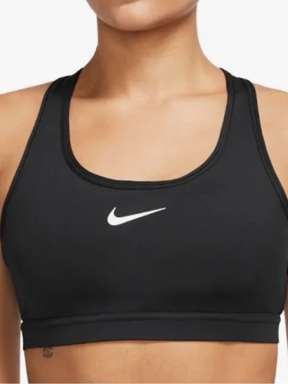 Nike Black Sports Bra with White Swoosh Logo - Size Large